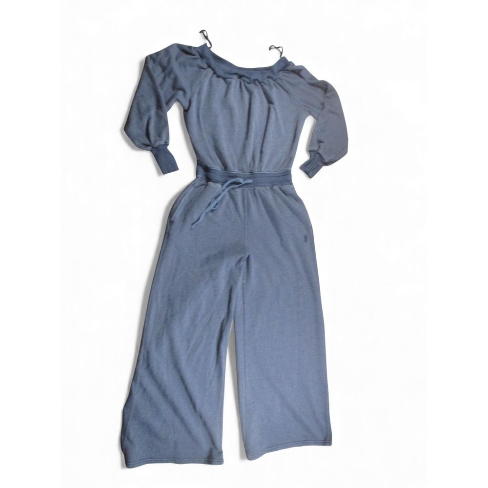 Free Movement Jumpsuit Women Medium Blue Long Sleeve Wide Leg Lounge Off Shouldr